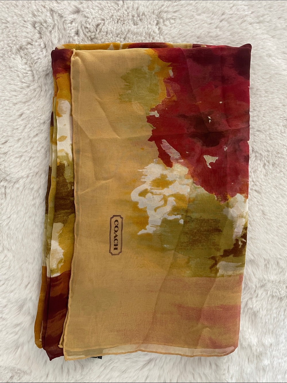 Extra Large COACH 100% SILK Floral Scarf - Picture 1 of 9